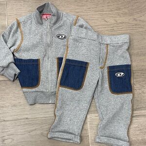 Diesel Kids Gray Jogger Set with Blue Pockets